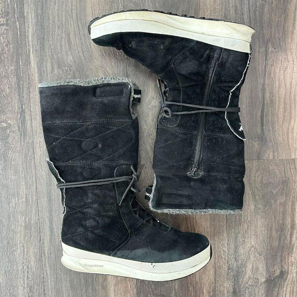 Vintage KangaRoos FreeRide Black Leather Boots Tall Zip Winter Insulated Size 10 - Picture 2 of 9